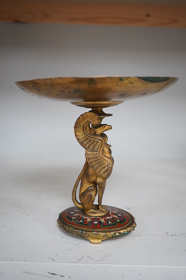 An Egyptian revival cloisonne and bronze tazza, 17.5cm